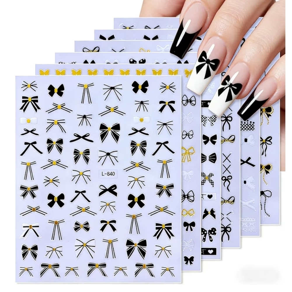 Black & Gold Bow Nail Art Stickers